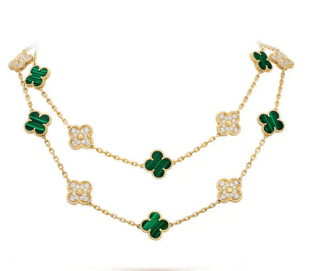 [LOXURA]CLOVER 20 MOTIFS MALACHITE DIAMOND NECKLACE