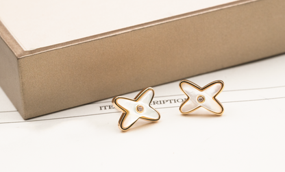 [LOXURA]JEUX DE WHITE MOP ROSE GOLD DIAMOND EARRINGS