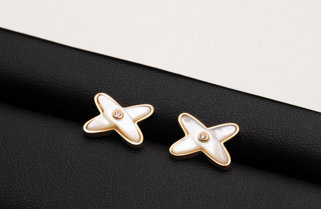 [LOXURA]JEUX DE WHITE MOP ROSE GOLD DIAMOND EARRINGS