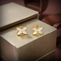 [LOXURA]JEUX DE WHITE MOP GOLD DIAMOND EARRINGS