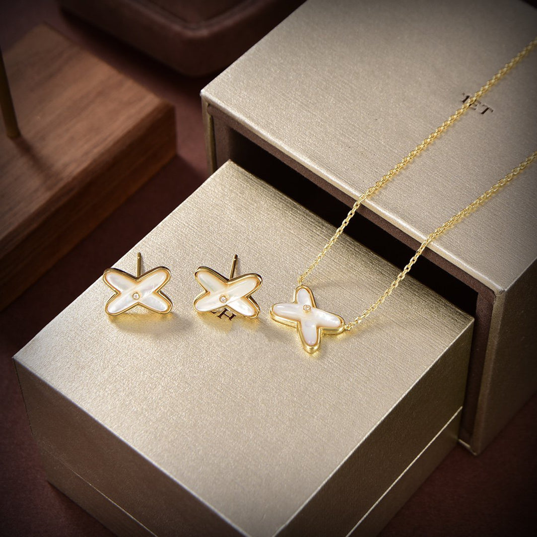 [LOXURA]JEUX DE WHITE MOP GOLD DIAMOND EARRINGS