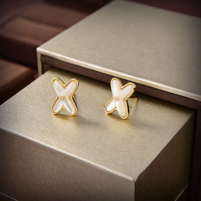 [LOXURA]JEUX DE WHITE MOP GOLD DIAMOND EARRINGS