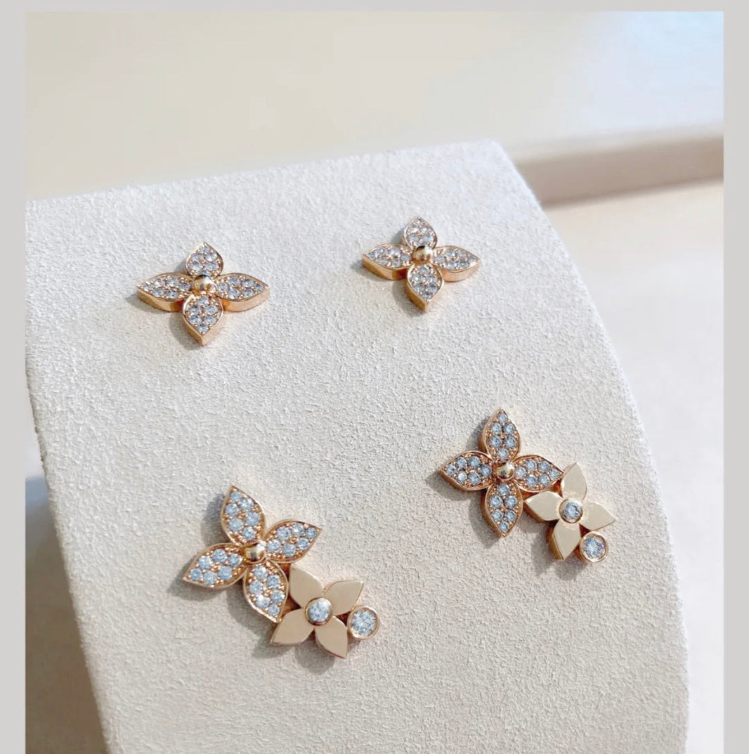 [LOXURA]STAR BLOSSOM STUD EARRINGS PINK GOLD DIAMONDS