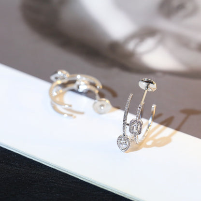 [LOXURA]CREOLES MY TWIN 2 RANGS SILVER DIAMOND EARRINGS