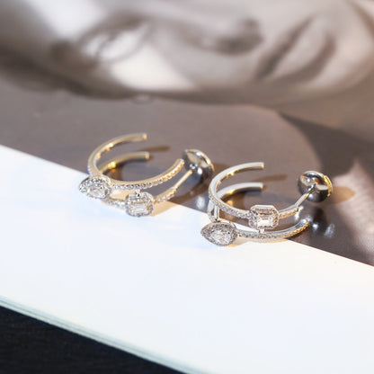 [LOXURA]CREOLES MY TWIN 2 RANGS SILVER DIAMOND EARRINGS