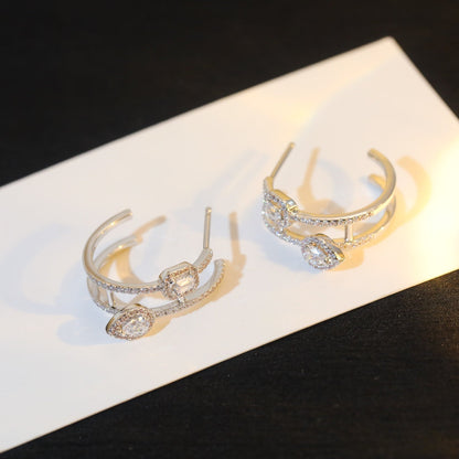 [LOXURA]CREOLES MY TWIN 2 RANGS SILVER DIAMOND EARRINGS