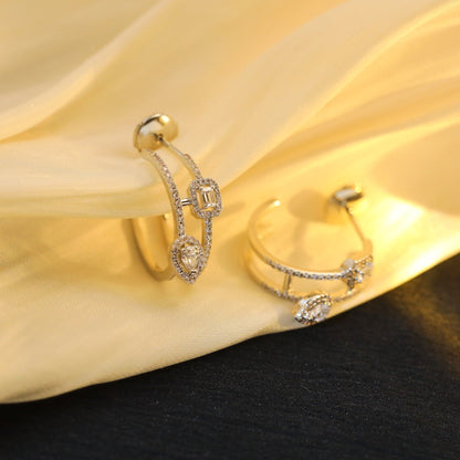 [LOXURA]CREOLES MY TWIN 2 RANGS SILVER DIAMOND EARRINGS