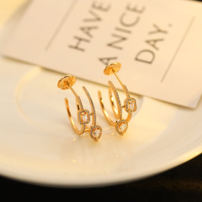 [LOXURA]CREOLES MY TWIN 2 RANGS SILVER DIAMOND EARRINGS