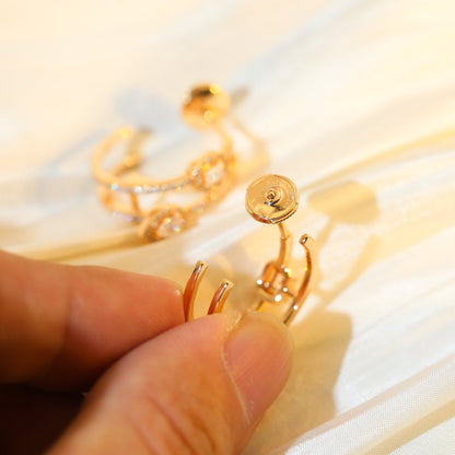 [LOXURA]CREOLES MY TWIN 2 RANGS SILVER DIAMOND EARRINGS