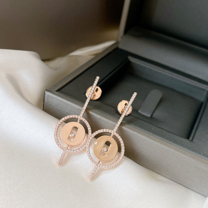 [LOXURA]LUCKY MOVE ARROW PINK GOLD DIAMOND EARRINGS