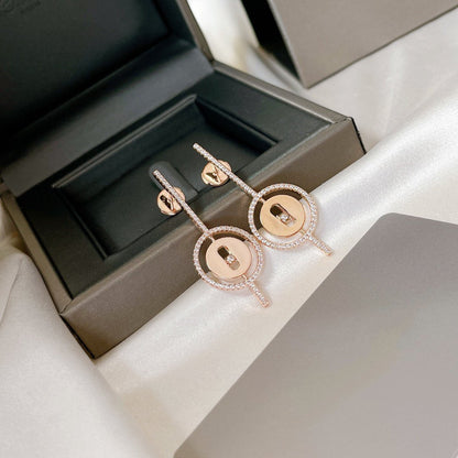 [LOXURA]LUCKY MOVE ARROW PINK GOLD DIAMOND EARRINGS