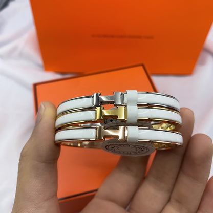[LOXURA]CLASSIC HM CLIC WHITE 8MM ENAMEL BRACELET