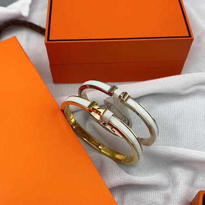 [LOXURA]CLASSIC HM CLIC WHITE 8MM ENAMEL BRACELET