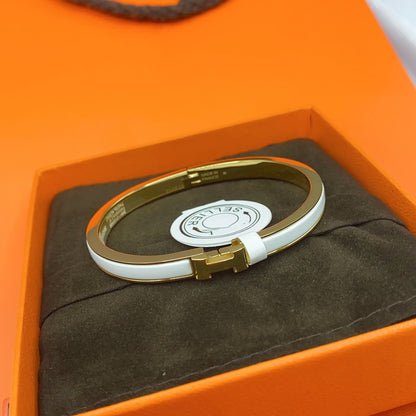 [LOXURA]CLASSIC HM CLIC WHITE 8MM ENAMEL BRACELET