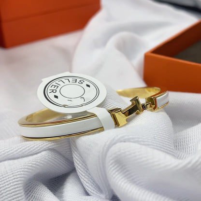 [LOXURA]CLASSIC HM CLIC WHITE 8MM ENAMEL BRACELET