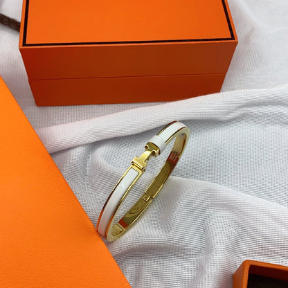 [LOXURA]CLASSIC HM CLIC WHITE 8MM ENAMEL BRACELET