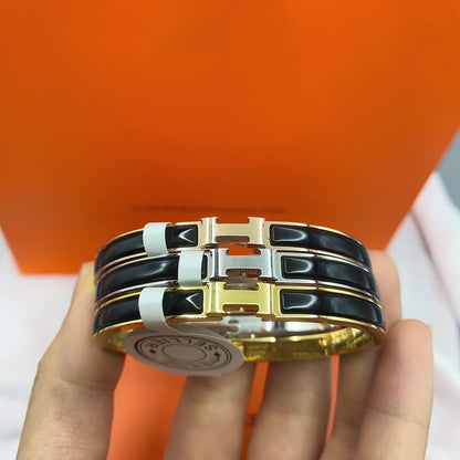 [LOXURA]CLASSIC HM CLIC BLACK 8MM ENAMEL BRACELET