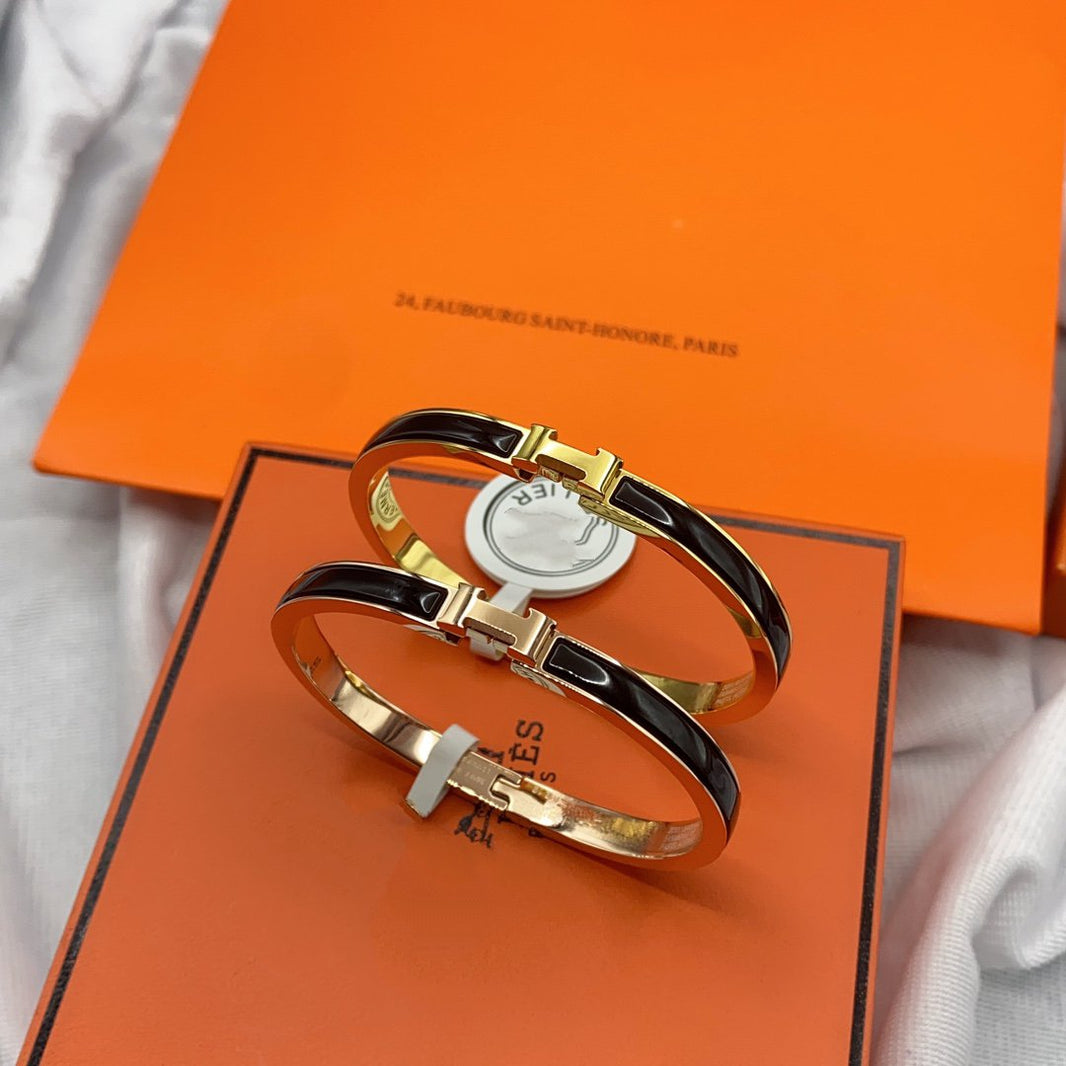 [LOXURA]CLASSIC HM CLIC BLACK 8MM ENAMEL BRACELET