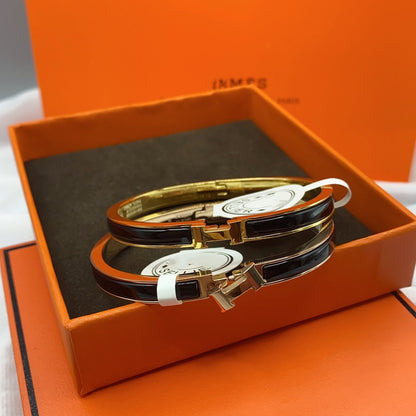 [LOXURA]CLASSIC HM CLIC BLACK 8MM ENAMEL BRACELET
