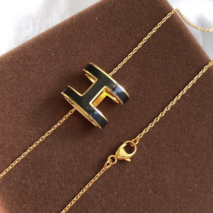 [LOXURA]HM CLIC BLACK ENAMEL GOLD NECKLACE