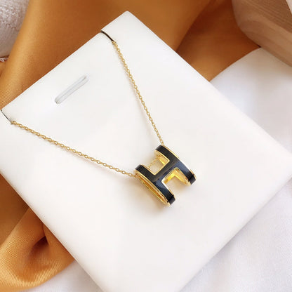 [LOXURA]HM CLIC BLACK ENAMEL GOLD NECKLACE