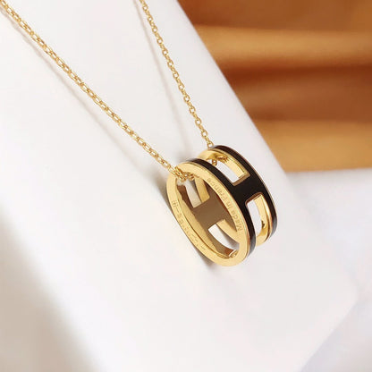 [LOXURA]HM CLIC BLACK ENAMEL GOLD NECKLACE