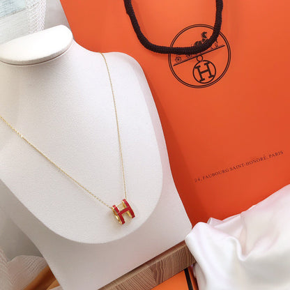 [LOXURA]HM CLIC RED ENAMEL GOLD NECKLACE