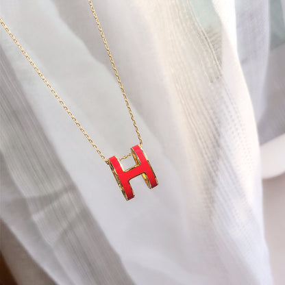[LOXURA]HM CLIC RED ENAMEL GOLD NECKLACE