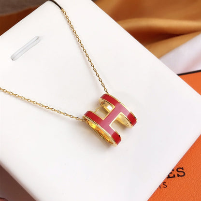 [LOXURA]HM CLIC RED ENAMEL GOLD NECKLACE