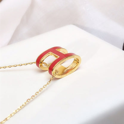 [LOXURA]HM CLIC RED ENAMEL GOLD NECKLACE