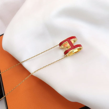 [LOXURA]HM CLIC RED ENAMEL GOLD NECKLACE