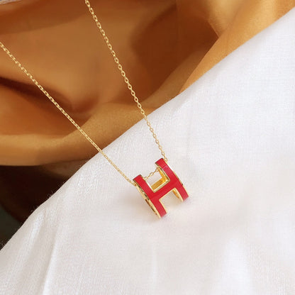 [LOXURA]HM CLIC RED ENAMEL GOLD NECKLACE