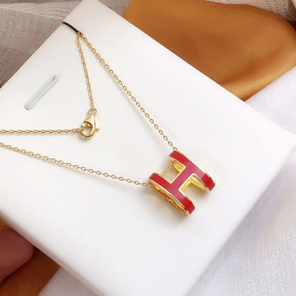 [LOXURA]HM CLIC RED ENAMEL GOLD NECKLACE