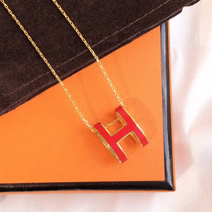 [LOXURA]HM CLIC RED ENAMEL GOLD NECKLACE