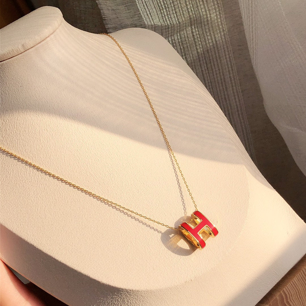 [LOXURA]HM CLIC RED ENAMEL GOLD NECKLACE