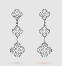 [LOXURA]CLOVER 3 MOTIF DIAMOND SILVER DROP EARRINGS