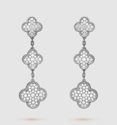 [LOXURA]CLOVER 3 MOTIF DIAMOND SILVER DROP EARRINGS