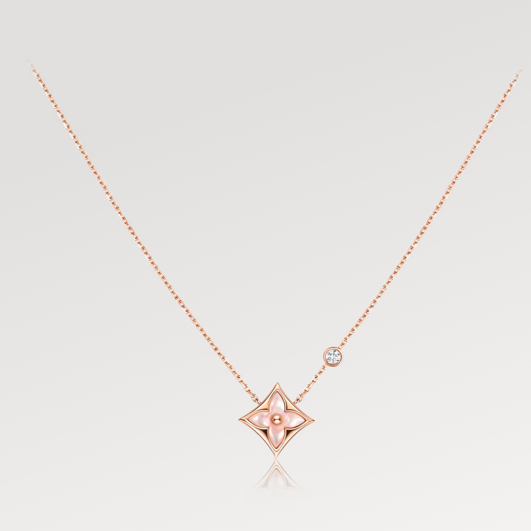 [LOXURA]STAR PINK MOP 1 DIAMOND PINK GOLD NECKLACE