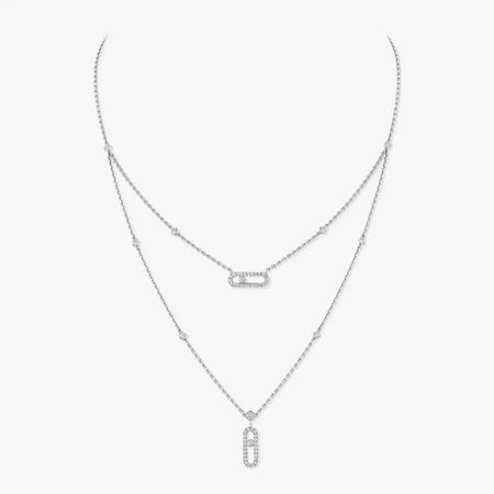 [LOXURA]2 Rows Rose Gold Diamond Pave_ Necklace Move Uno