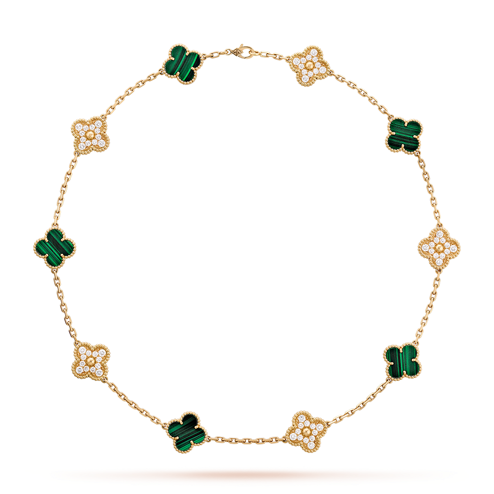 [LOXURA]CLOVER 10 MOTIFS MALACHITE DIAMOND NECKLACE