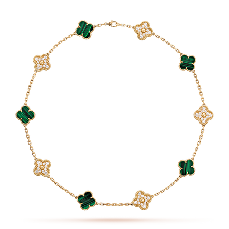 [LOXURA]CLOVER 10 MOTIFS MALACHITE DIAMOND NECKLACE