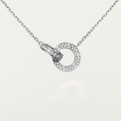 [LOXURA]LOVE 7.6MM NECKLACE ROSE GOLD AND SILVER  FULL DIAMOND