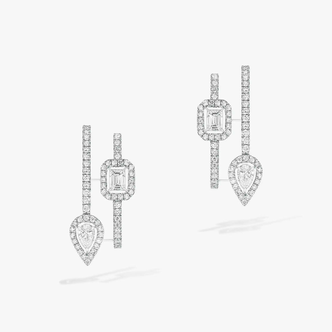 [LOXURA]CREOLES MY TWIN 2 RANGS SILVER DIAMOND EARRINGS