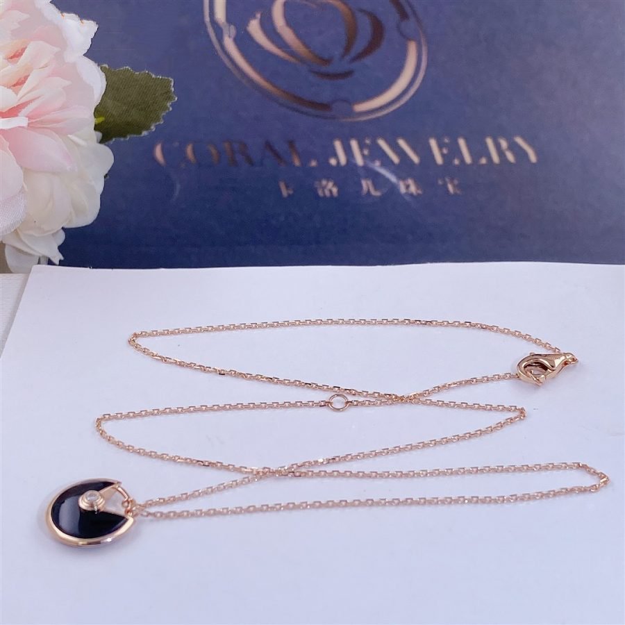 [LOXURA]AMULETTE ROSE GOLD ONYX NECKLACE