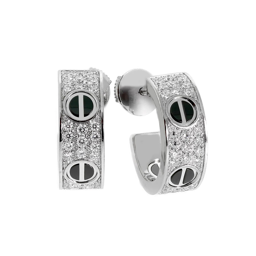 [LOXURA]LOVE CERAMIC DIAMOND PAVED SILVER EARRINGS