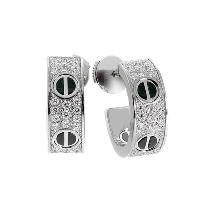 [LOXURA]LOVE CERAMIC DIAMOND PAVED SILVER EARRINGS