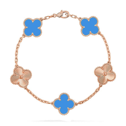 [LOXURA] CLOVER 5 MOTIF BLUE AGATE BRACELET COLLECTION