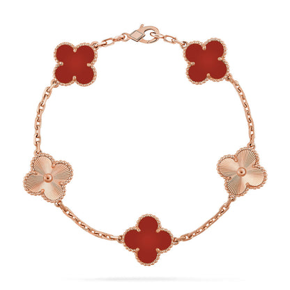 [LOXURA] CLOVER 5 MOTIF RED CORNELIAN BRACELET COLLECTION
