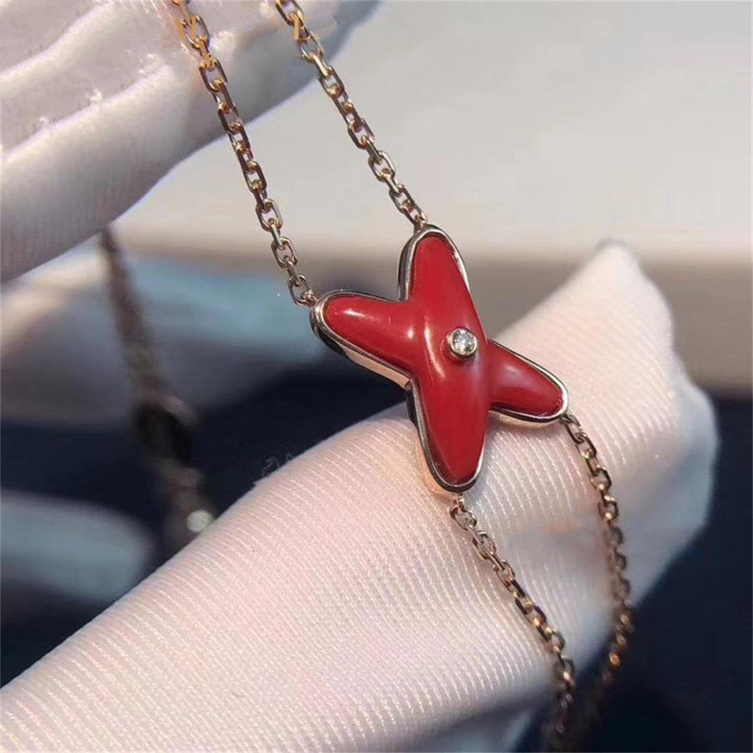 [LOXURA]JEUX BRACELET CARNELIAN PINK GOLD 1 DIAMOND