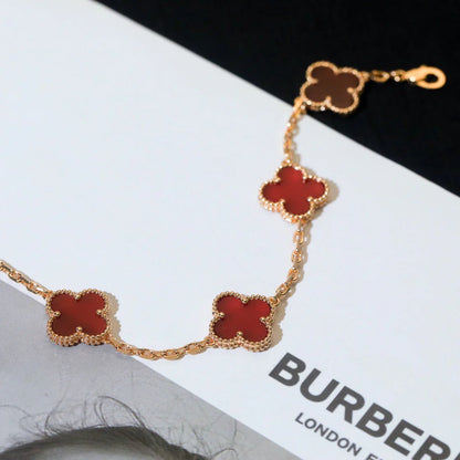 [LOXURA] CLOVER 5 MOTIF RED CORNELIAN BRACELET COLLECTION